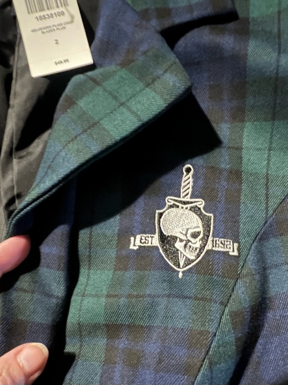 NWT Cropped Blazer in Dark Green & Navy Tartan - Picture 6 of 10